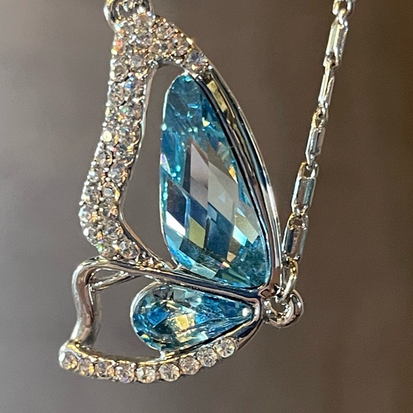 Blue & Silver Crystal Butterfly Wing Necklace - Picture 4 of 9